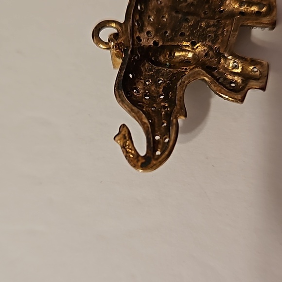 925 Rhinestone & Goldtone Accented & Outline Features Elephant Pendant - Picture 7 of 7